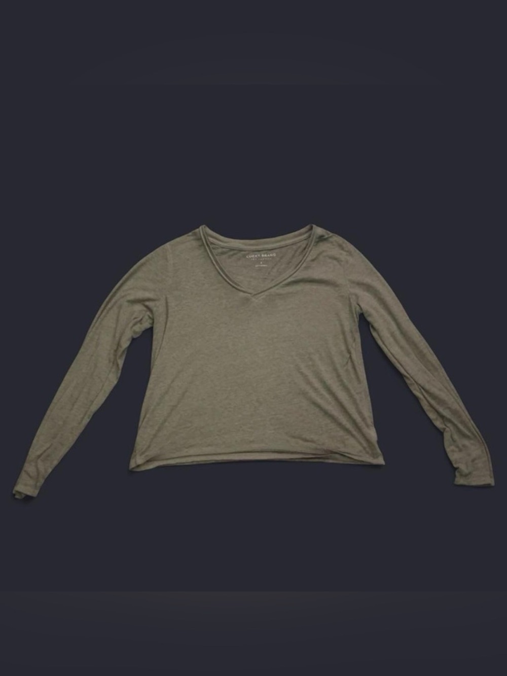 Lucky Brand Olive V-Neck Lightweight Long Sleeve Tee